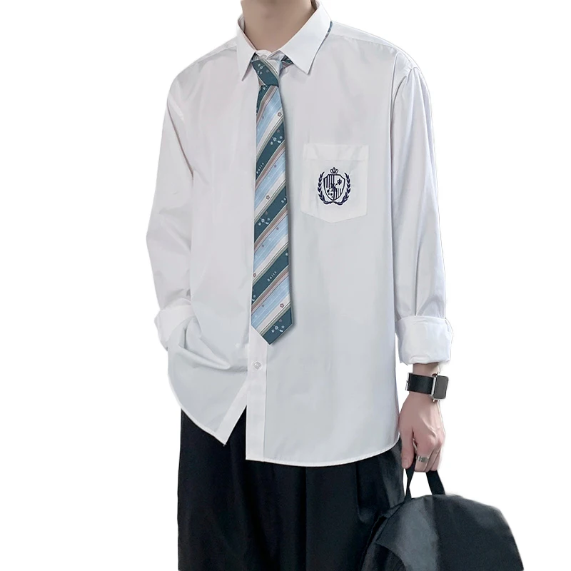 

Spring Autumn Fashion Teen Long Sleeve Lapel White Shirts With Pocket Free Tie Japan Campus Style Preppy Loose Casual School Top