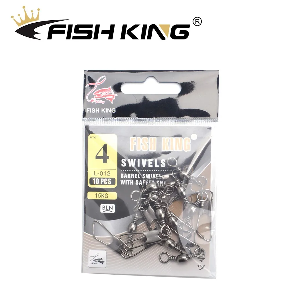 

FISH KING 1 Pack 10PCS/Lot 4#-22# Fishing Swivel Barrel Swivels With Snap FishHook Lure Connector Terminal Fishing Tackle Shop