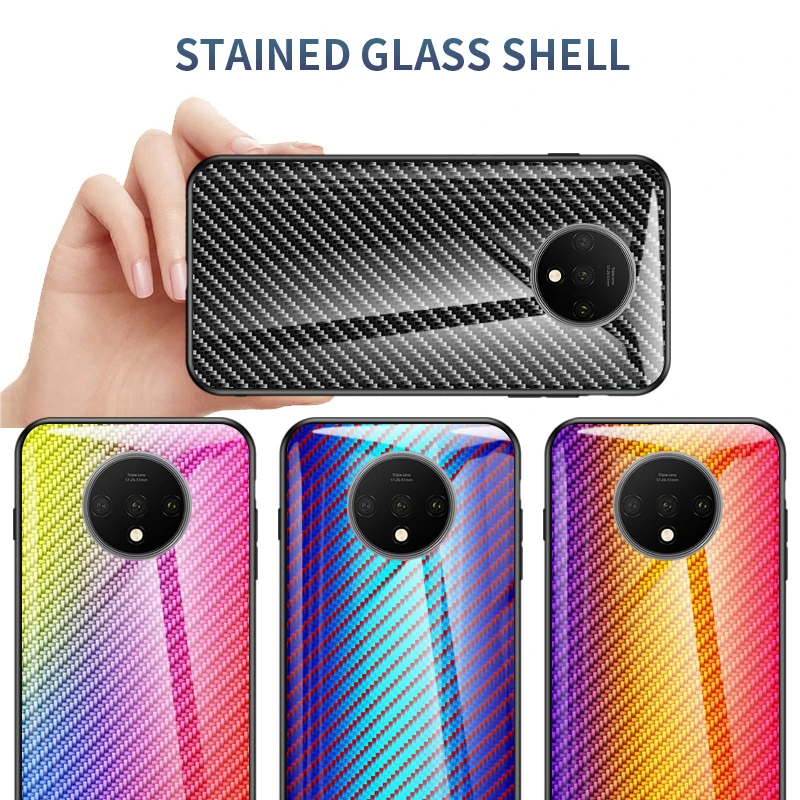 Для Oneplus 7T чехол из закаленного стекла с градиентом задняя крышка Мягкий