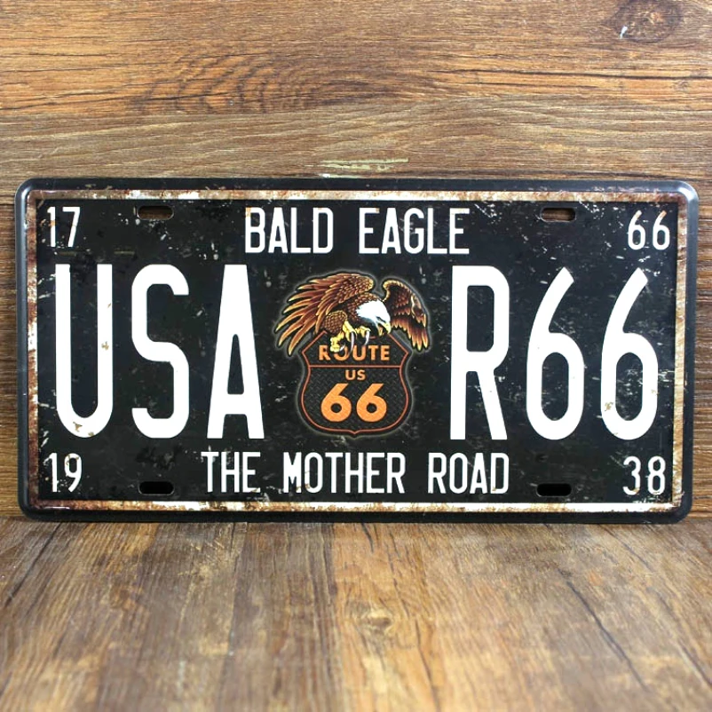 

SYF-A078 Retro license car plates" THE MOTHER ROAD USA-R66 " vintage metal tin signs garage painting plaque Sticker 15x30cm