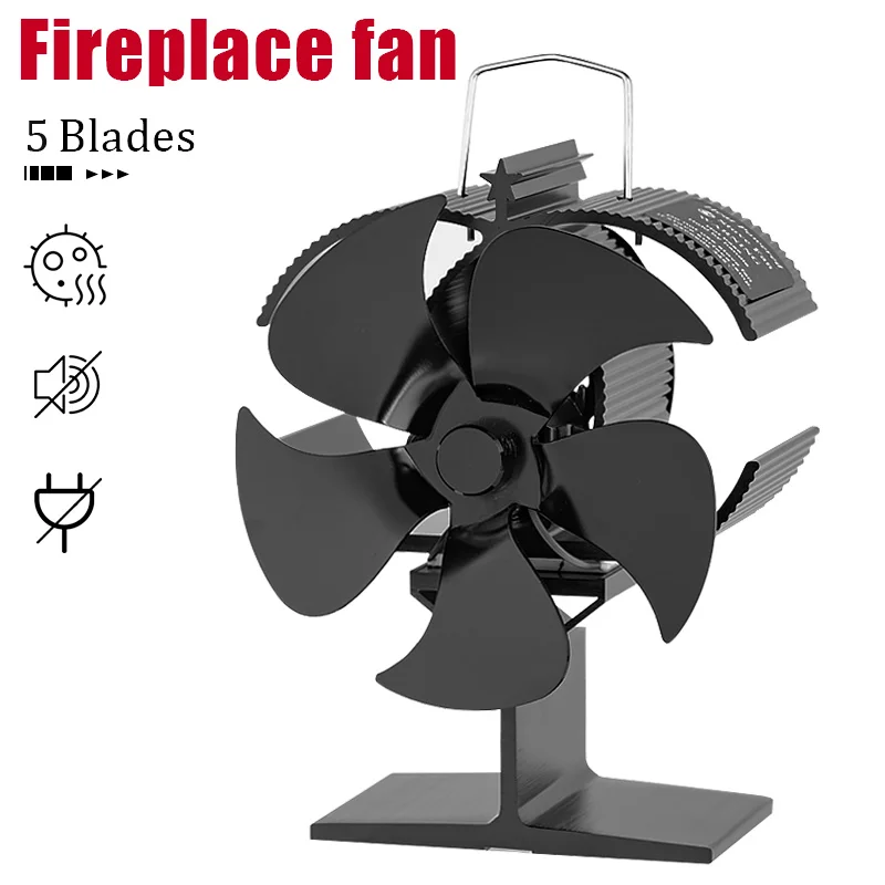 

5 Blades Heat Powered Stove Fan Black Fireplace Log Wood Burner Ecofan Quiet Home Fireplace Fan Efficient Heat Distribution