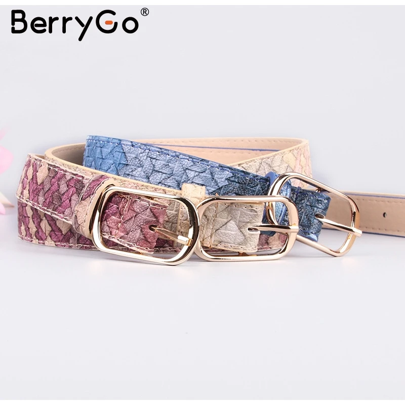 BerryGo женское платье со змеиным узором джинсы кожаный пояс принт змеиной кожи женский пояс из искусственной кожи Золотая квадратная игла пояс на пряжке