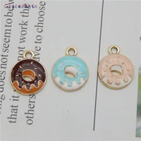6pcspcs donut charms for jewelry making enamel alloy pendant drop earrings pendant funny food accessories brooch pins keychain