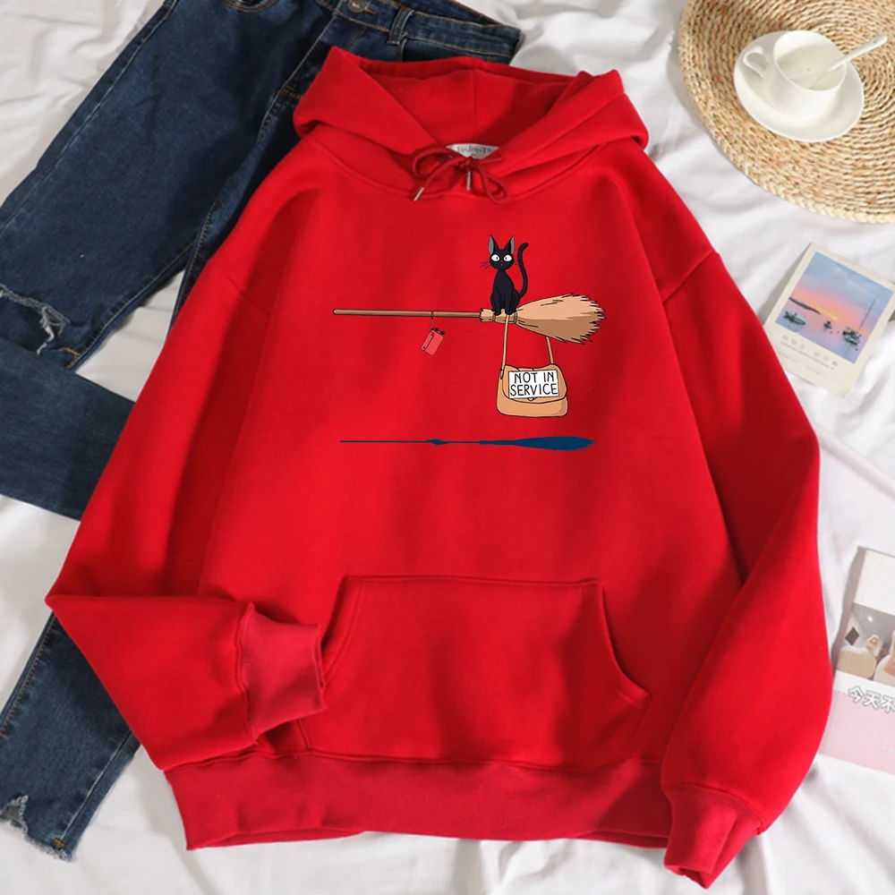 

Cute Cat Not In Service Print New Hoodies Womens Autumn Pullover Hip Hop Pullover Hoodie Casual Loose Clothing Female