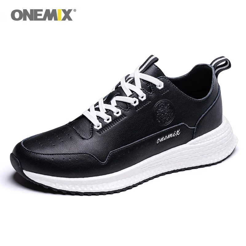 

ONEMIX New Leather Men Running Shoes Lace Up Trainers DMX Walking Leisure Lightweight Sneakers Fitness Trekking Casual Shoes