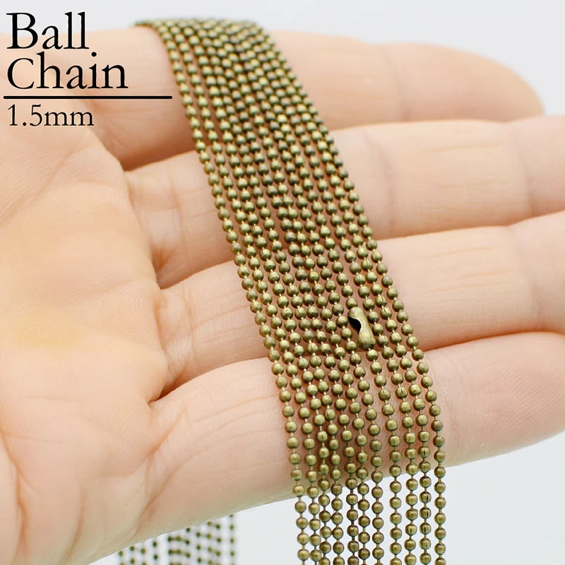 Изящные ожерелья с бусинами 1 5 мм 24 дюйма цепочка шариками 60 см из серебристой