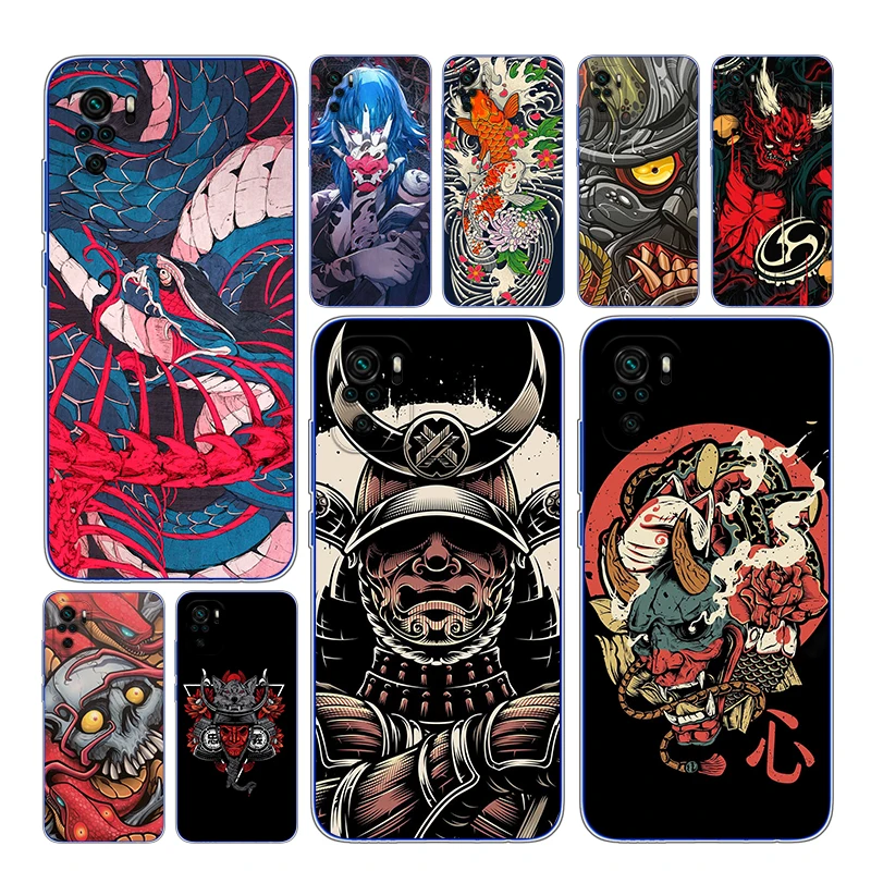 

For Xiaomi Redmi Note 4 4X 5A 5 6 7 8T 8 9T 9S 9 10 10S Pro Max TPU Japanischen samurai schwarz Transparent Phone Case
