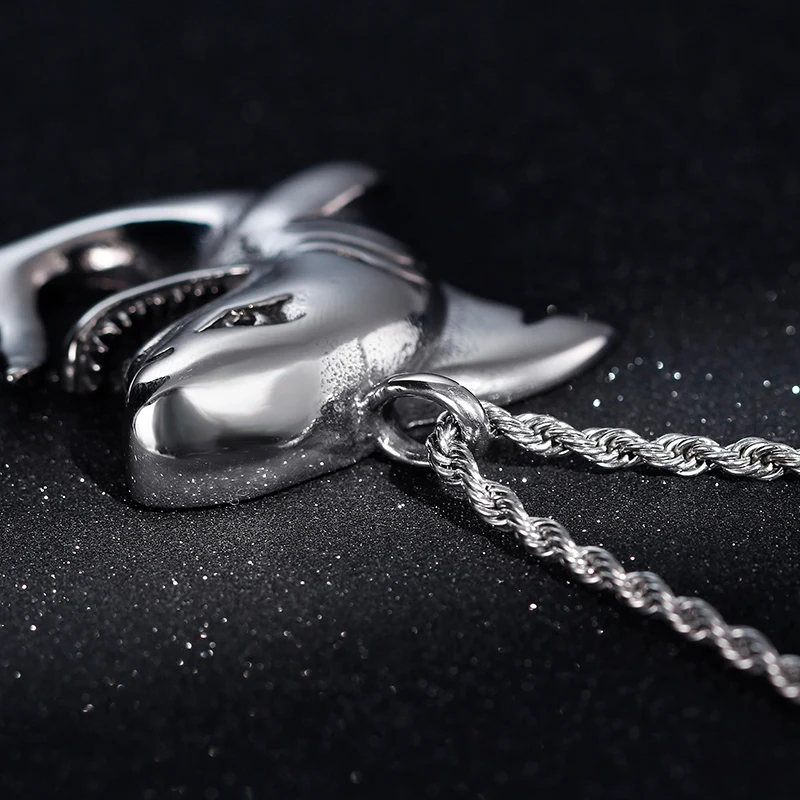 Vintage Hiphop Stainless Steel Shark Pendant Necklace For Men Women Fish With Twisted Rope Chain Male Jewelry | Украшения и