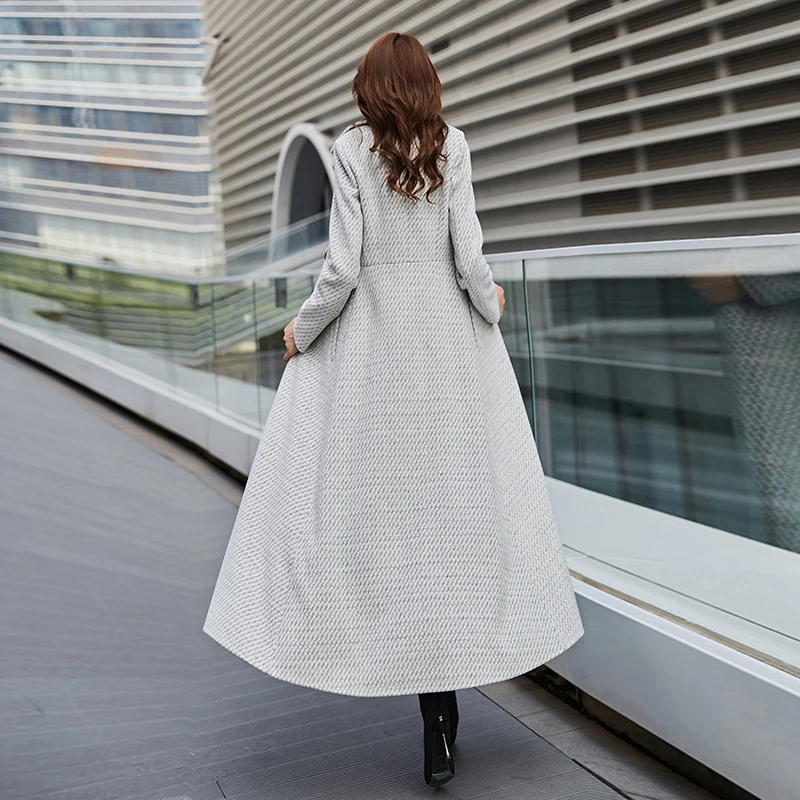 Женское шерстяное пальто в синюю клетку светильник зима 2019 модное длинное с