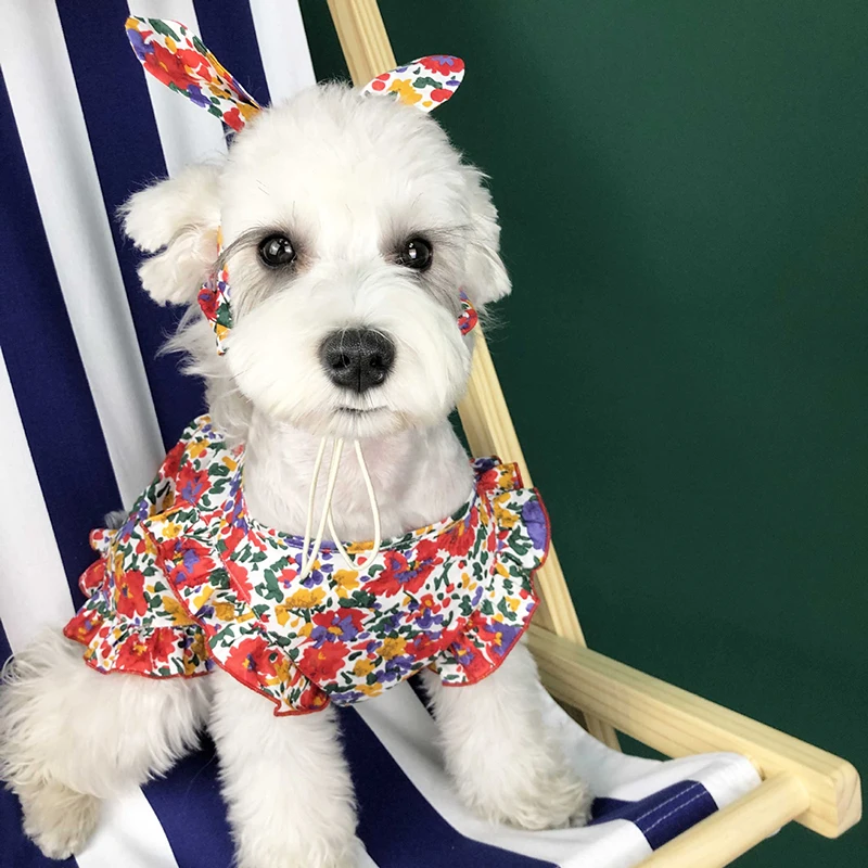 

Flora Cute Dog Sundress exotic Clothes For Small Dog Fashion Dog Skirt Sleeveless Wedding Princess Dress Puppy Pet Cat Cotton