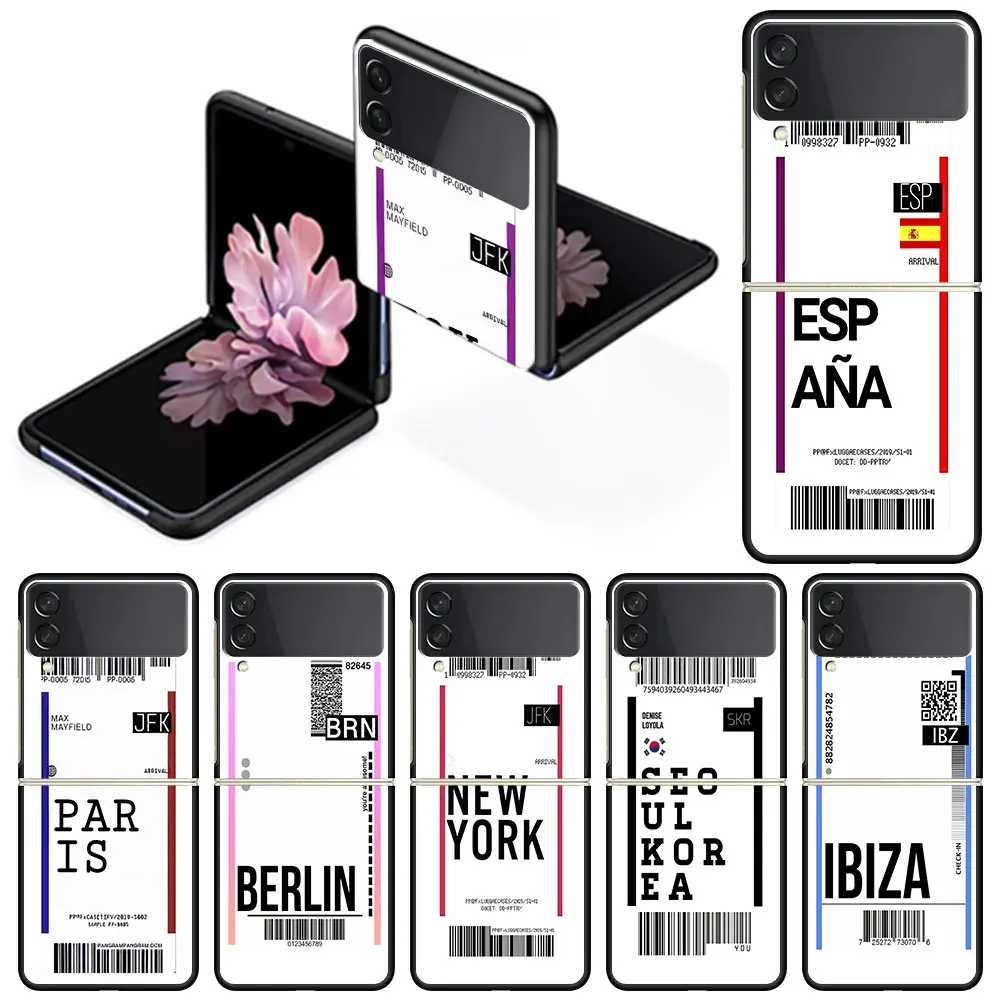 

World Travel Ticket Case for Samsung Z Flip 3 Fold Capa for Galaxy ZFlip 3 Black Hard Silicone Funda For Z Flip3 Cover