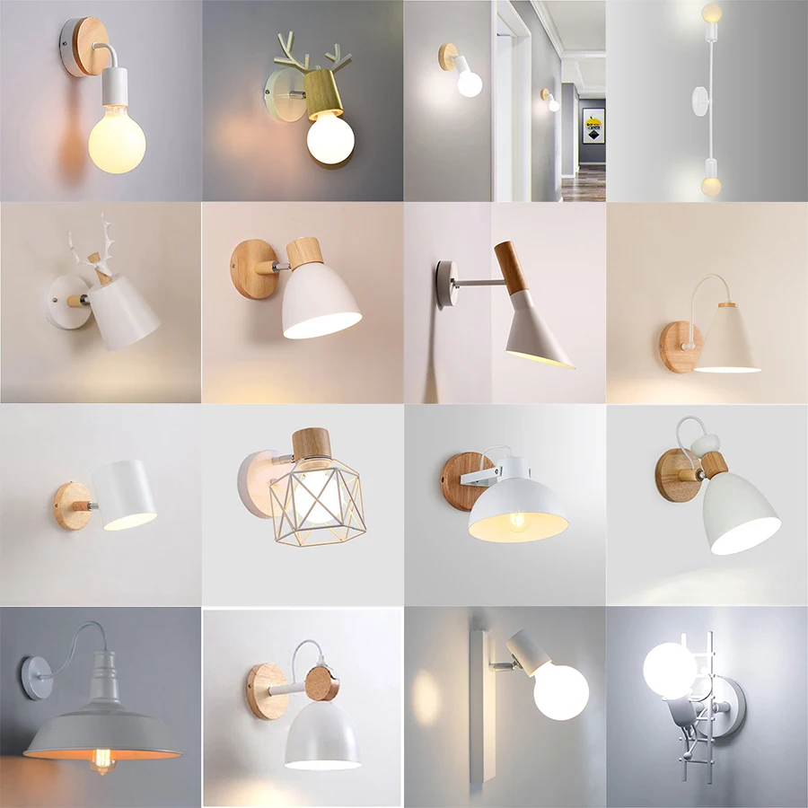 

Nordic Wood Wall Lights Beside Reading Sconce LED White Modern E27 Base Wall Lamp Restaurant Shop Aisle Hallway Lighting Fixture