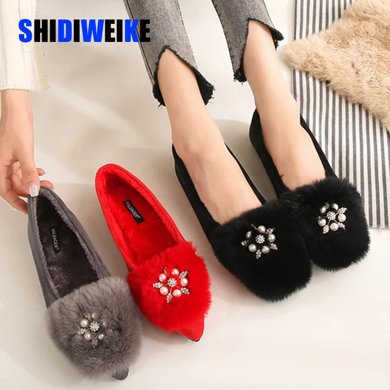 Роскошные блестящие стразы мокасины женская обувь на плоской подошве Плюшевые