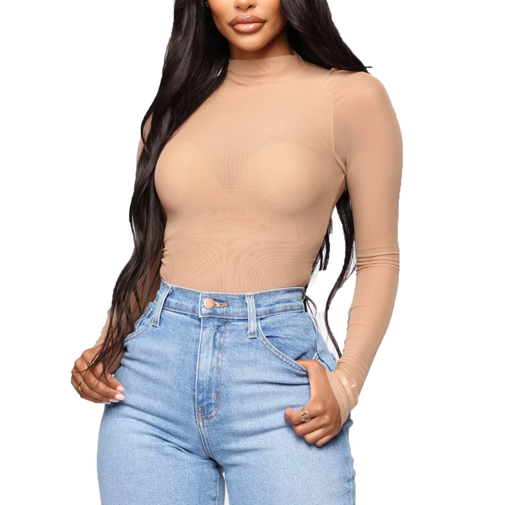 Женские облегающие сетчатые боди Женский Облегающий комбинезон с длинным