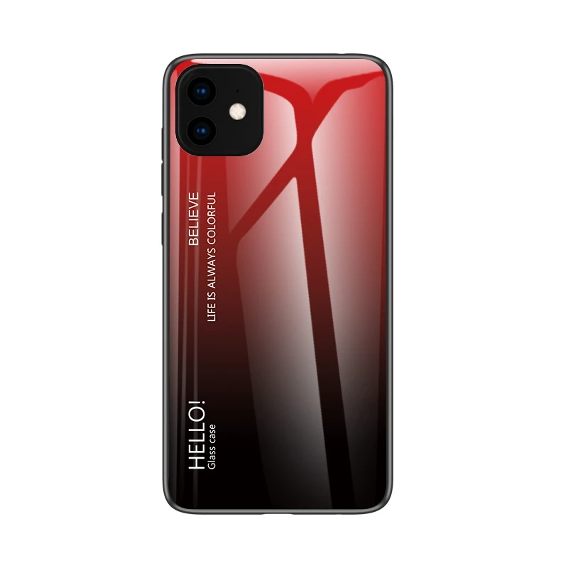 Gradient red Чехол из закаленного стекла для iPhone 7, 8, X, 6, 6S Plus, градиентный цвет, голубой луч, Аврора, кожа, задняя крышка для iPhone 11 Pro, XS Max, X, XR, чехол - Цвет: Gradient red