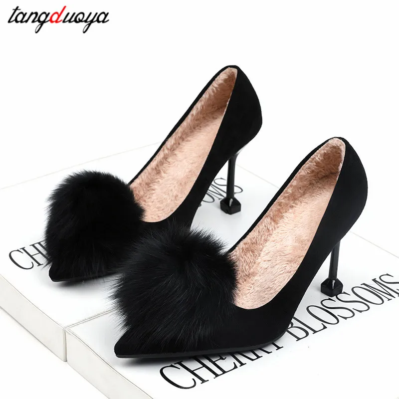 Женские зимние туфли лодочки на высоком каблуке шпильке женские с острым носком