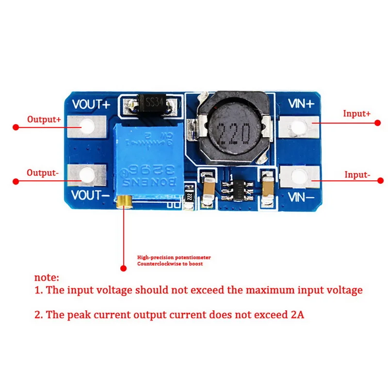 DC-DC SX1308 Step-регулируемый силовой модуль DC Step Boost Регулируемый источник питания 2-24 В