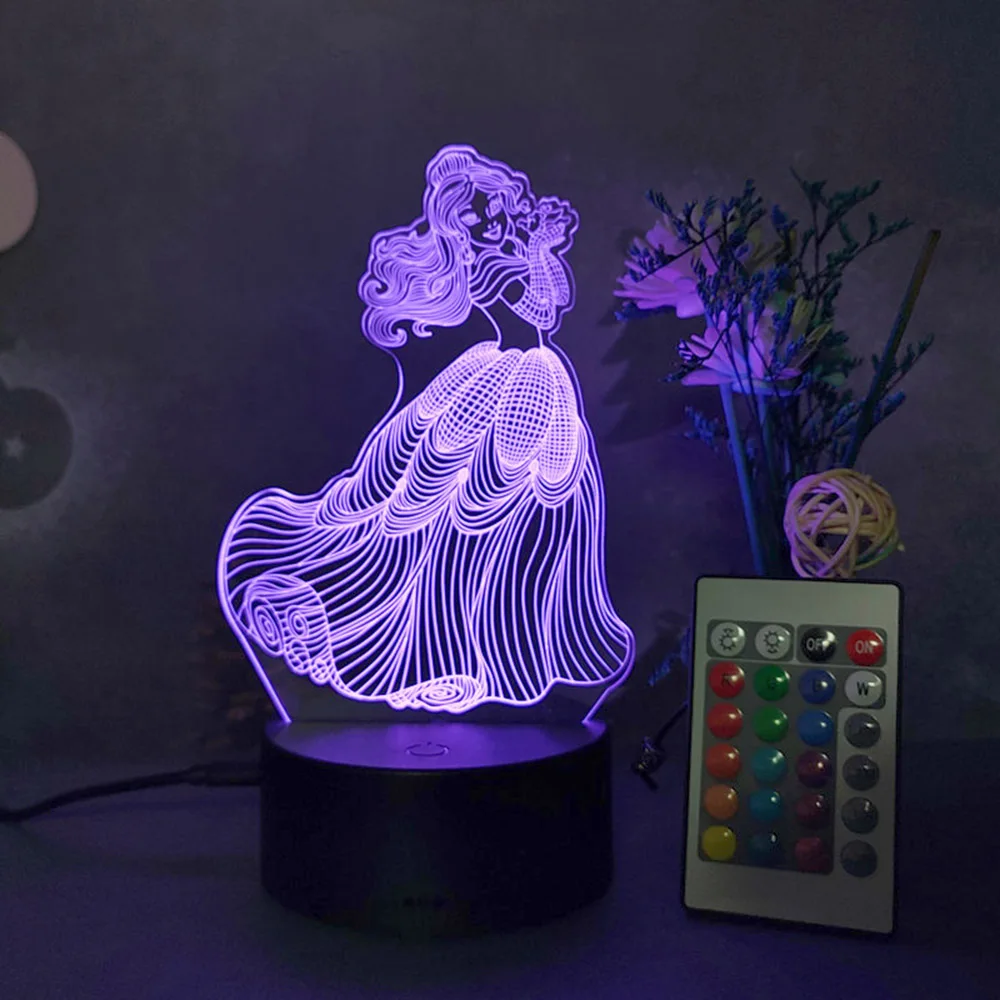 

3D Small Night Light Touch Remote Control LED Birthday Gift Color Gradient USB Elsa Princess Ice And Snow Series Creative Light