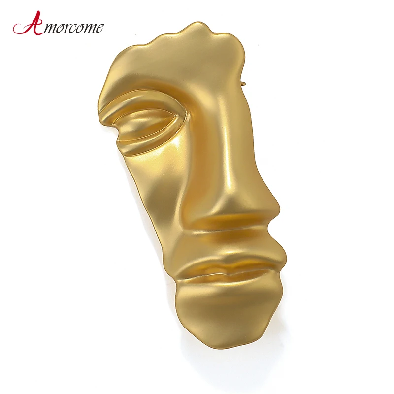 Женская Винтажная брошь на половину лица Amorcome золотистая металлическая воротник