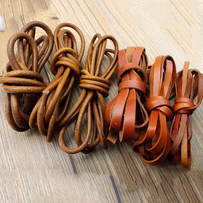 

2m/lot 2 3 4 5 6 8 mm Round Flat Genuine Cow Leather Cord Bracelet Necklace Jewelry Findings Leather Rope String DIY Making