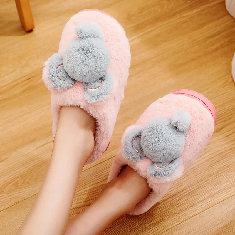 Прямая поставка женские зимние теплые пушистые тапочки домашние с мышкой