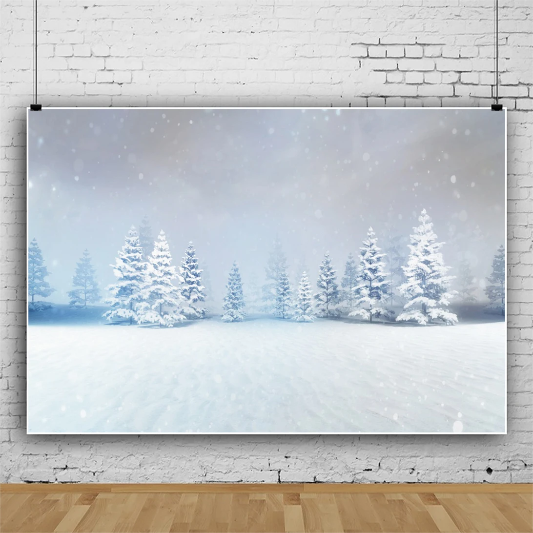 

Laeacco Winter Scenic Snow Pine Forest Backdrops Snowfield Falling Snowflake Baby Child Family Photocall Photographic Background