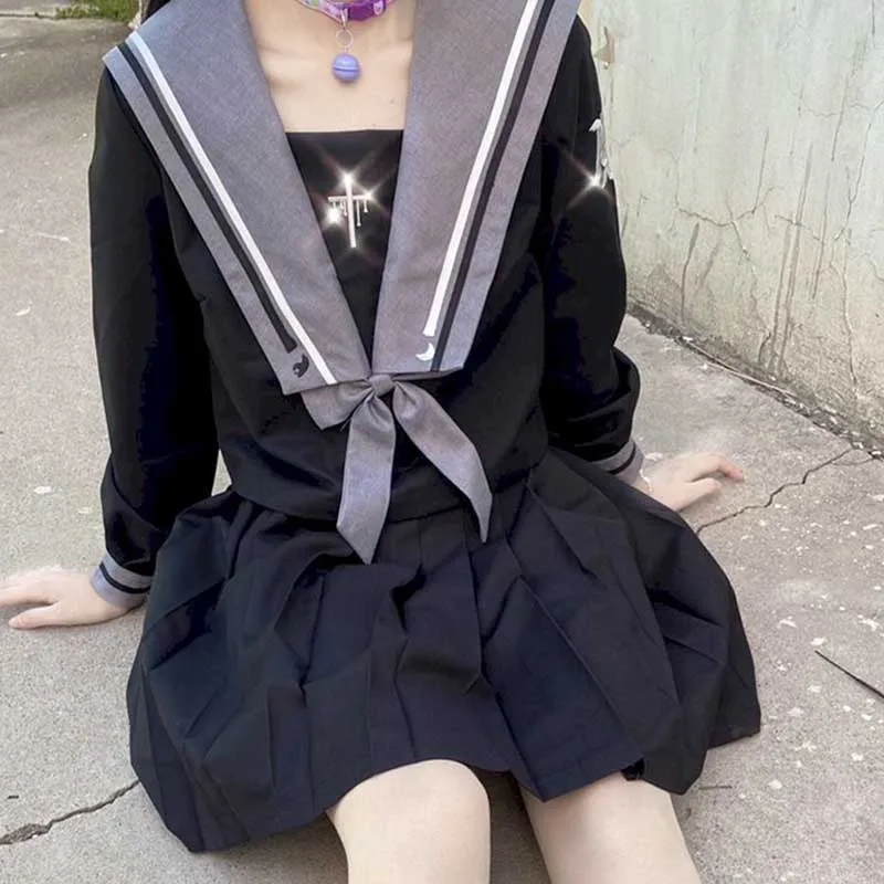 

New Two-piece College Style Female Student Suit Sub Era Sub-era Dark Black Bad Jk Uniform Skirt Female Sailor Suit Japanese Coll