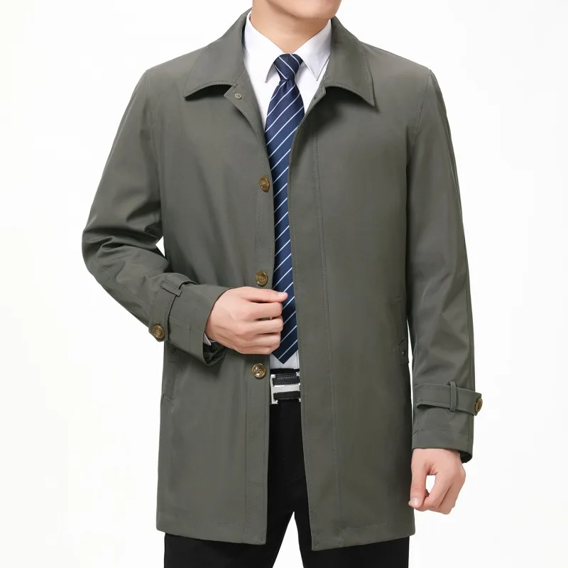 

Повседневная мужская куртка, весеннее платье, новинка 2021, мужская деловая куртка среднего возраста, мужской Тренч с лацканами, пальто