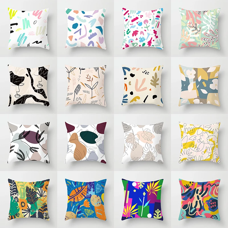 

45x45cm Nordic Abstract Painting Throw Pillow Cover Home Living Room Sofa Decorative Cushion Cover Monstera Plant Pillow Case