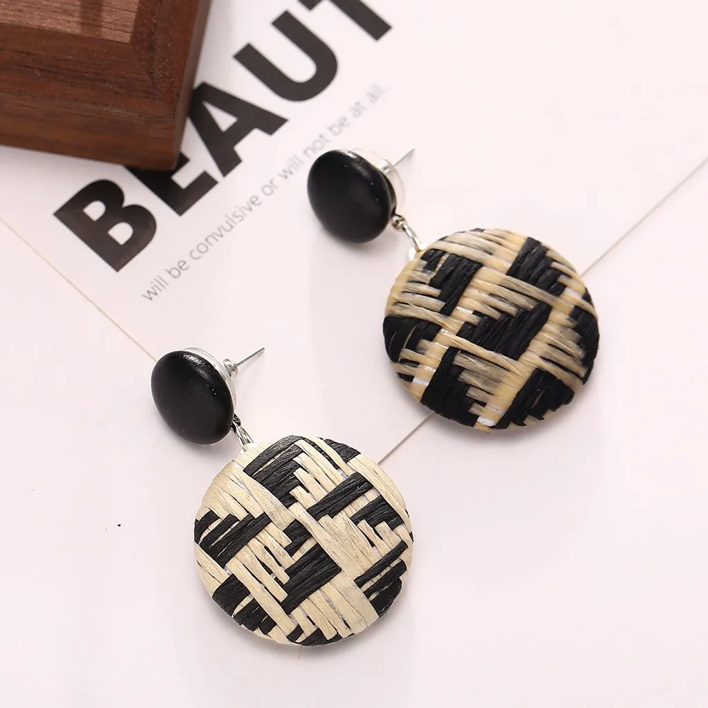 Богемный стиль деревянные бамбуковые Ротанговые геометрические круглые серьги