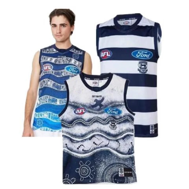 

2021 2022 Geelong Gatos AFL Indígena Guernsey Rugby Jérsei Tamanho S-3XL