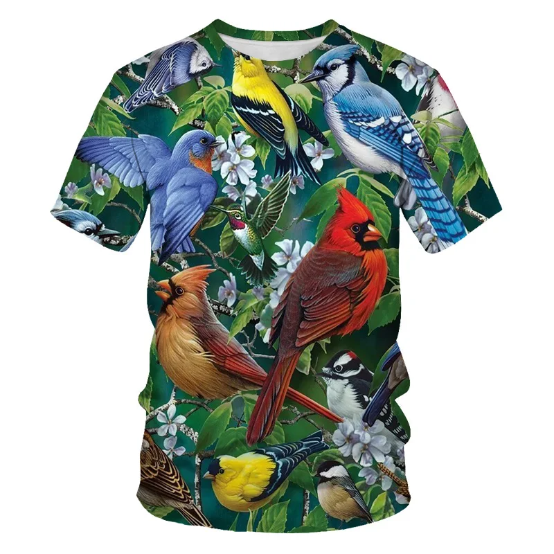 

Photography style natural environment plants flowers and birds men's T-shirt summer personality 3D printing oversized T-shirt