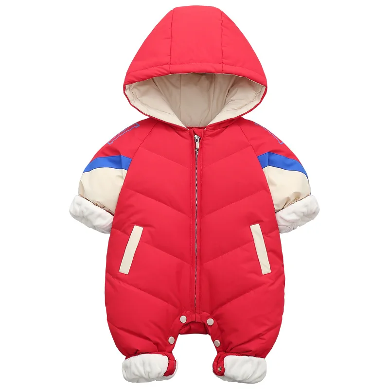 

Color Block Striped Children's Down Jacket for Girl 1-3 Years Baby One-Piece Crawling Clothes for Autumn and Winter New Style