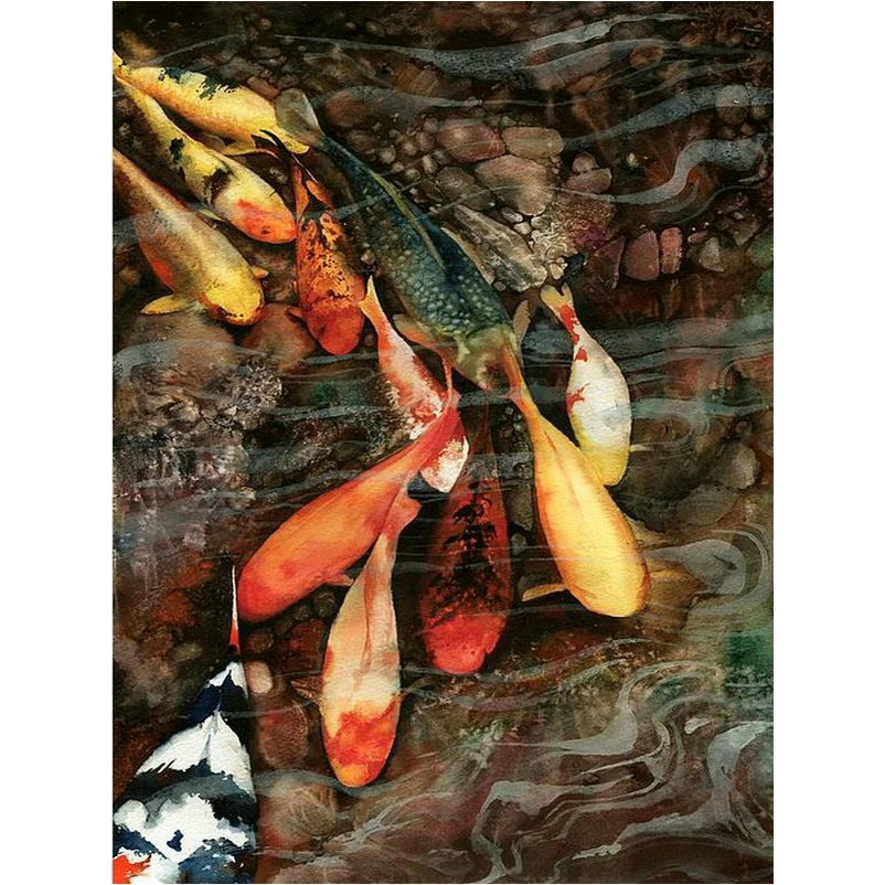 

Алмазная живопись «сделай сам» с карпом и рыбой 5D, алмазная вышивка «сделай сам» с полным набором квадратных страз, Набор для вышивки крести...