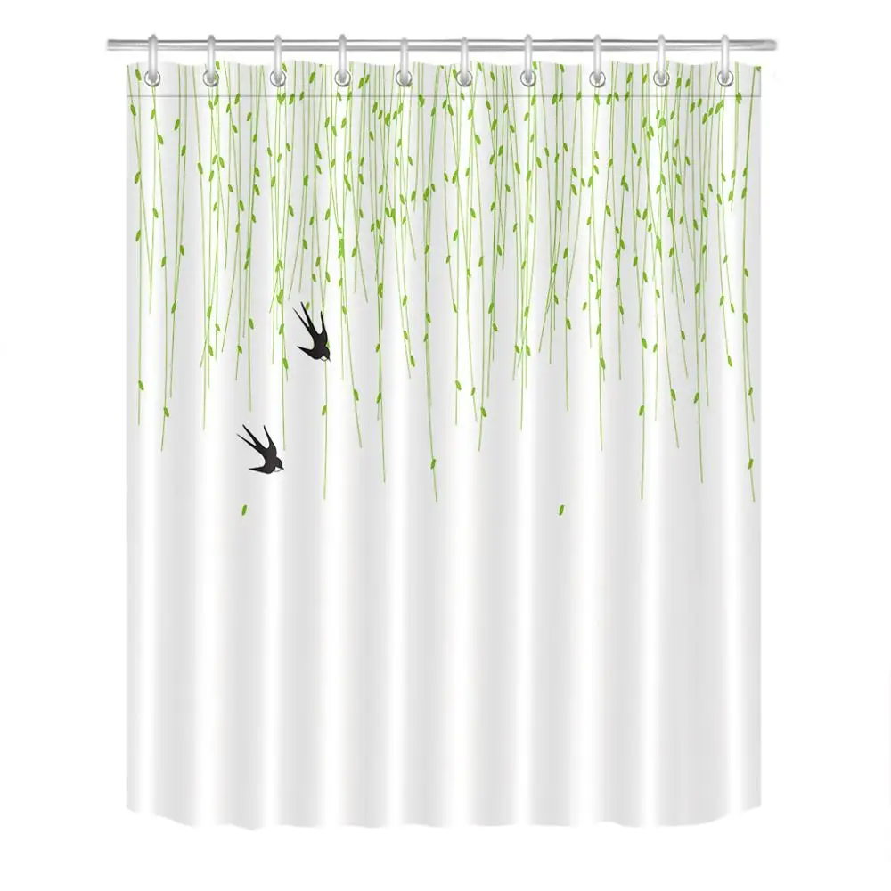 Простая Весенняя занавеска для душа s зеленая ива листья Ласточка Птица ванной