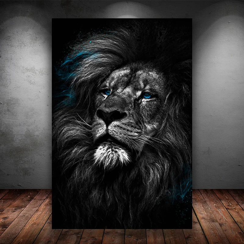 

Ferocious Male Lion Posters Blue Eyes Animals Canvas Paintings and Prints Modern Wall Art Pictures for Living Room Home Decor