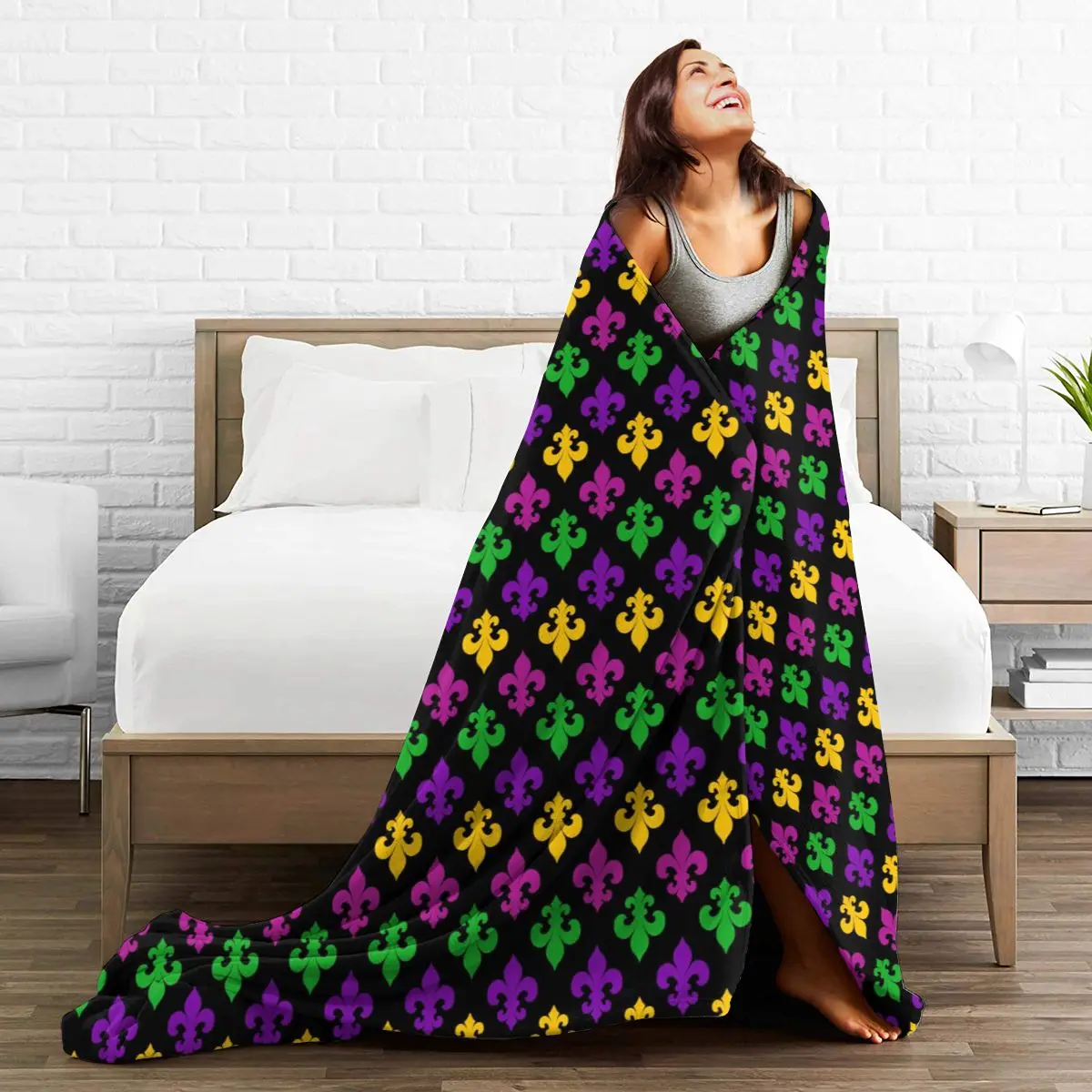 

Flannel Blanket Fleur De Lis Colorful Light Thin Mechanical Wash Warm Soft Blankets Throw on Sofa Bed Travel Patchwork