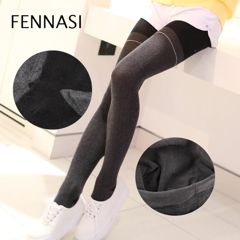 FENNASI зимние теплые сексуальные женские колготки Harajuku Колготки с принтом Черные