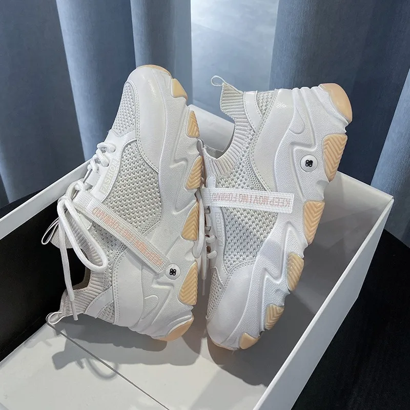 

2020 Women Chunky Sneakers Platform White Vulcanized Shoes Woman Lace Up Fashion Ladies Sports Breathable mesh Casual Shoes A22