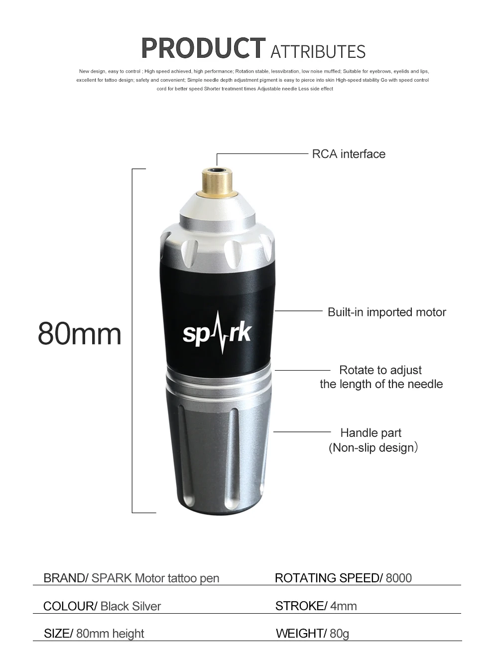 SPARK короткий параграф Татуировка ручка роторная Татуировка пистолет машина Черная точность RCA двигатель тату машина PenTattooist боди-арт макияж