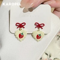 2021 new fashion white red acrylic love strawberry cherry stud earrings irregular geometric bow stitching earrings for women