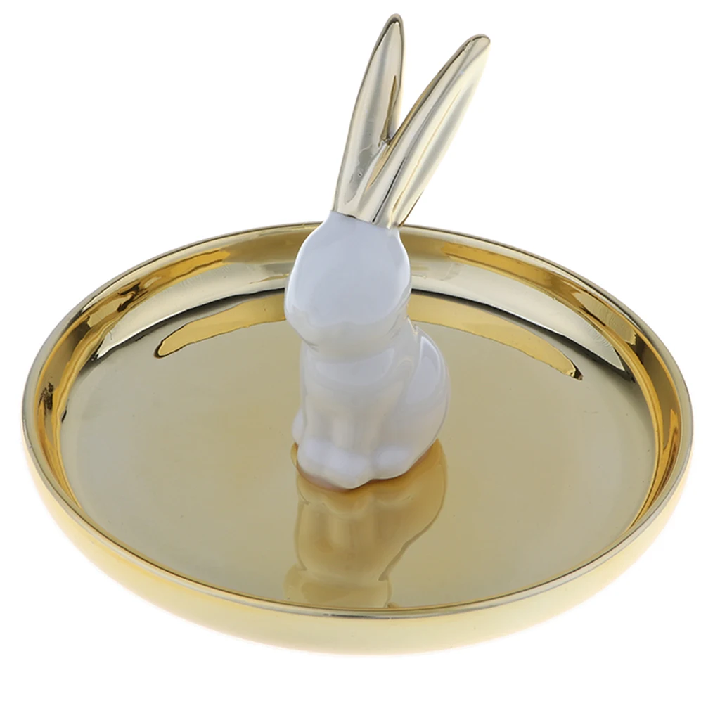 Gold Dish White Rab Керамический органайзер для ювелирных изделий лоток браслет ожерелье кольцо держатель тарелка - Цвет: Gold Dish White Rab