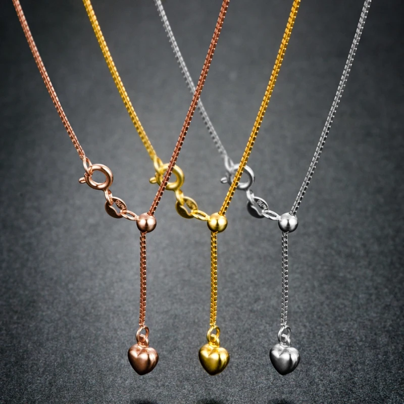 Чистый 18 к цепочка из желтого золота Для женщин удачи цепи коробки & шарма сердца