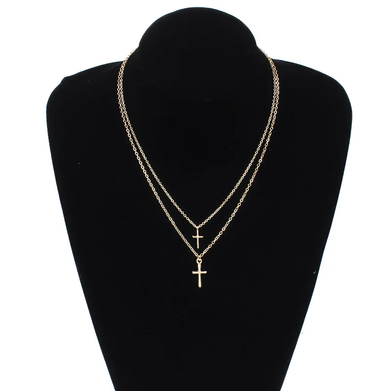 Новое модное Двухслойное ожерелье с крестом Подвеска для женщин длинная цепочка
