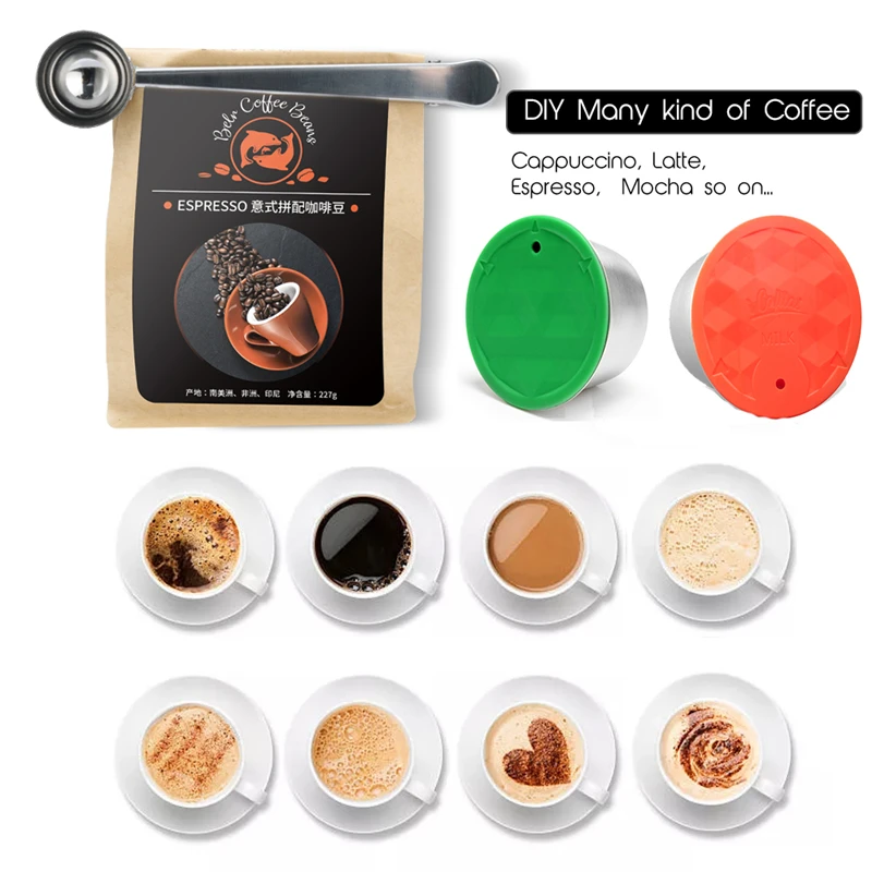 

iCafilas Stainless Coffee Capsule Milk Capsule For Nescafe Dolce Gusto Refillable Coffee Capsule Pod Filter With Tamper