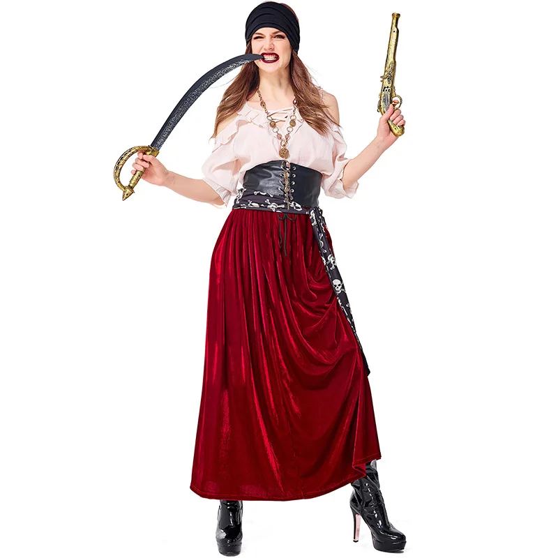 

Adult Female Caribbean Pirates Costume Pirate Captain Cosplay for Women Halloween Purim Party Costumes Fancy Dress