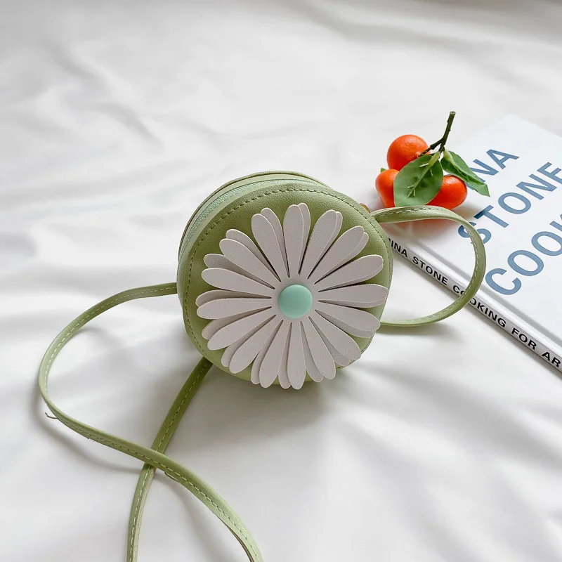 PU Leather Girls Mini Shoulder Bags Baby Kids Coin Purse Handbags Small Wallet Fashion Daisy Flower Children's Crossbody Bags