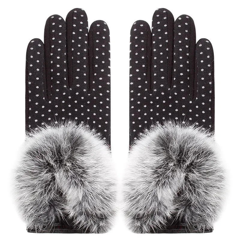 Женские зимние перчатки из бархата с толстым кроличьим мехом, теплые Осенние перчатки для верховой езды, ветрозащитные Женские повседневные перчатки с сенсорным экраном - Цвет: black