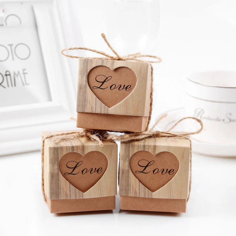 Романтическая винтажная коробка для конфет в форме сердца из крафт-бумаги с