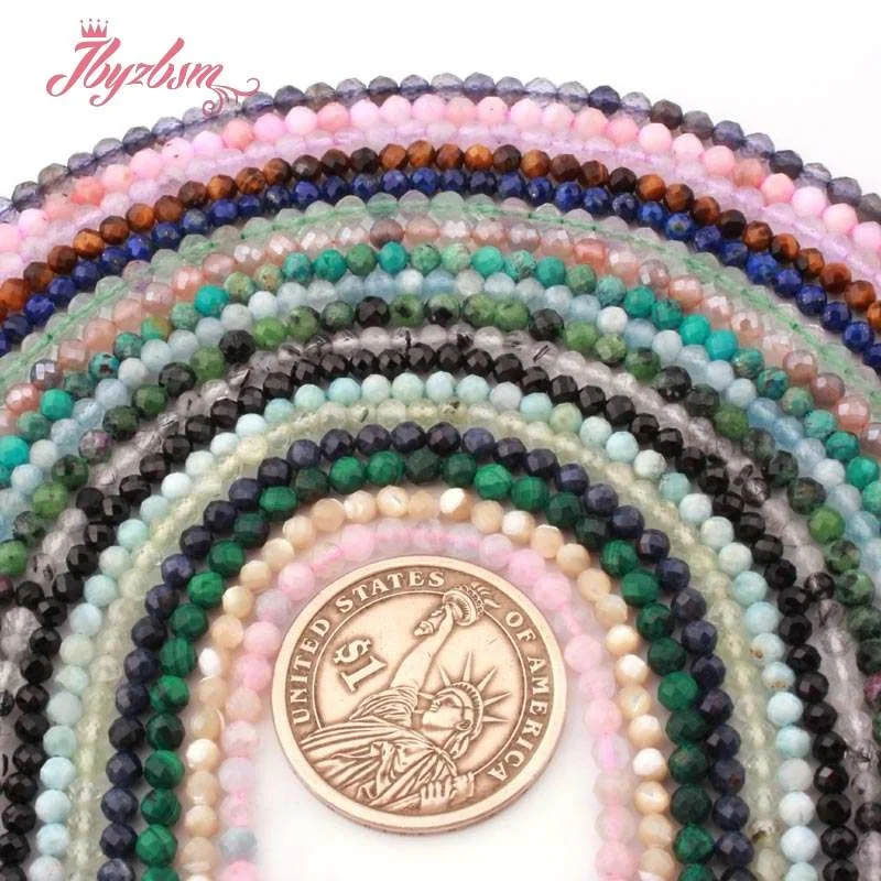 

4mm Small Tiny Round Faceted Natural Stone Spacer Beads for DIY Accessories Women Men Bracelet Necklace Jewelry Making 15"